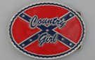 "Country Girl" in script over rebel flag oval belt buckle