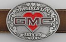 cowgirls love GMC trucks heart and logo western belt buckle