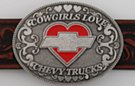 cowgirls love chevy trucks heart and bowtie western belt buckle