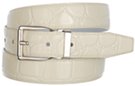 bone white embossed dress belt with nickel or gold buckle