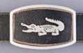 metallic crocodile on black distressed leather belt buckle