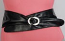 black tapered tip wide vinyl cinch belt with shiny oval buckle