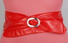 red tapered tip wide vinyl cinch belt with shiny oval buckle