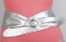 silver tapered tip wide vinyl cinch belt with shiny oval buckle