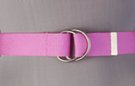 1-1/2" wide burnished D-ring web belt, rose pink with nickel polish D-rings and tab