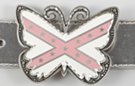 butterfly-shape white and pink rebel flag pewter enameled belt buckle