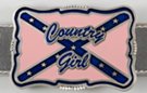 rectangular enameled pewter belt buckle with "Country Girl" over rebel flag