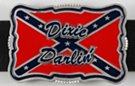 rectangular enameled pewter belt buckle with "Dixie Darlin'" over rebel flag
