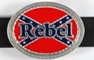 oval belt buckle, "Rebel" over stars and bars flag