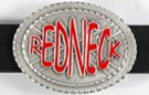 red letter "Redneck" on pewter rebel flag belt buckle
