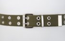 premium olive double grommet canvas belt with nickel polish roller buckle