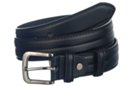 black double tube smooth leather casual dress belt with nickel buckle