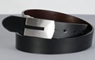 black square cut leather dress belt with hook-style buckle