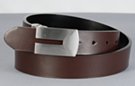 brown square cut leather dress belt with hook-style buckle