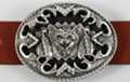 southwest shadowbox bear head and eagle feather pewter belt buckle