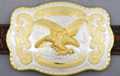 silver and gold tone attacking eagle western belt buckle
