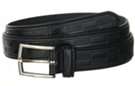 black checkerboard embossed leather dress belt with nickel polish buckle