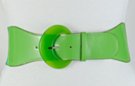 clear acrylic comet head buckle on green glossy tabbed fashion stretch belt