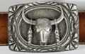 rectangular buffalo skull with eagle feathers belt buckle