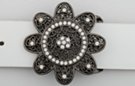 pewter and rhinestone filigree flower belt buckle