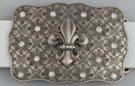 pewter fleur-de-lis on rhinestone sunburst lattice belt buckle