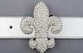 silver rhinestone fleur-de-lis belt buckle