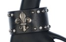 black and pewter fleur-de-lis leather bracelet