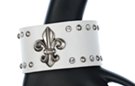 white and pewter fleur-de-lis leather bracelet