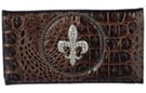 rhinestone fleur de lis synth croc tri-fold wallet