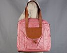 pink, crinkly "flight-jacket" tote with contrasting half-moon outside pocket