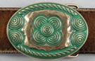 verdigris and hammered brass small oval belt buckle