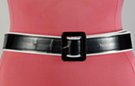 medium width black vinyl belt with center bar buckle and white border