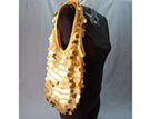 gold crochet sling bag, big gold bangle sequins, sheer gold lining, magnetic closure