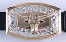 gold longhorn steer on gold and silver vine belt buckle