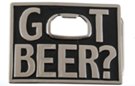 "Got Beer?" black belt buckle with opener