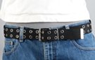 black double grommet web belt with nickel polish double prong roller buckle