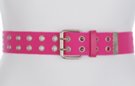 fuchsia double grommet canvas belt with nickel polish roller buckle