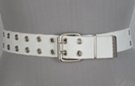 white double grommet web belt with double prong roller buckle