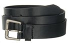 black 1-1/4" cut leather strap belt with nickel polish roller buckle and simple leather retainer loop