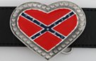 heart-shape red and blue rebel flag pewter enameled belt buckle