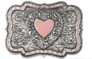 western rectangular shield shape pewter buckle with concentric hearts