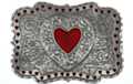 western rectangular shield shape pewter buckle with concentric hearts