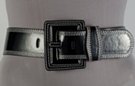 wide black vinyl fashion belt with big square buckle