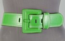 wide green vinyl fashion belt with big square buckle