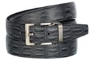 gray crocodile embossed dress belt with nickel buckle