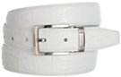 white crocodile embossed dress belt with nickel buckle