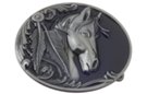 oval pewter and black expoxy horse head belt buckle