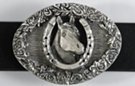 horse head in horseshoe oval western belt buckle