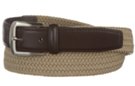 sand hybrid stretch belt with brown leather tabbing