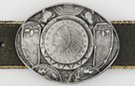 replica Indian Head coin on oval belt buckle